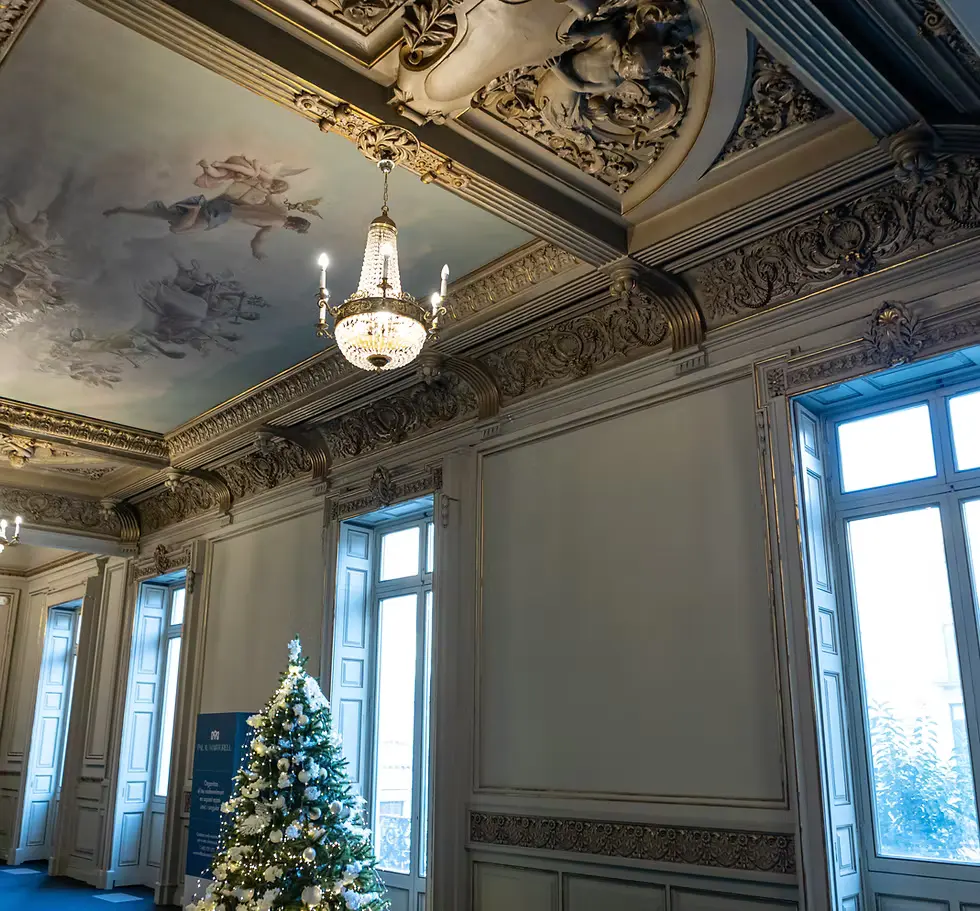 Saló de la planta principal del Palau Martorell, amb sostre pintat i aranya